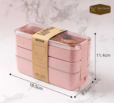 Dimensions bento 3 compartiments rose type lunch box