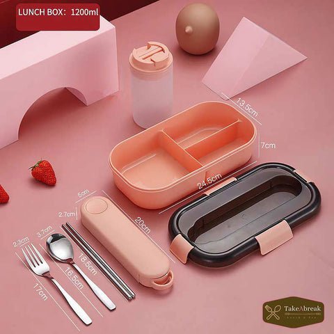 Dimensions lunch box avec couverts rose