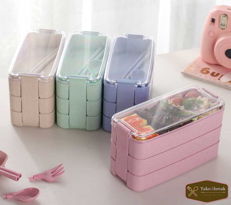 BENTO Lunch box Japonaise Vert , rose , bleu métallique 3
