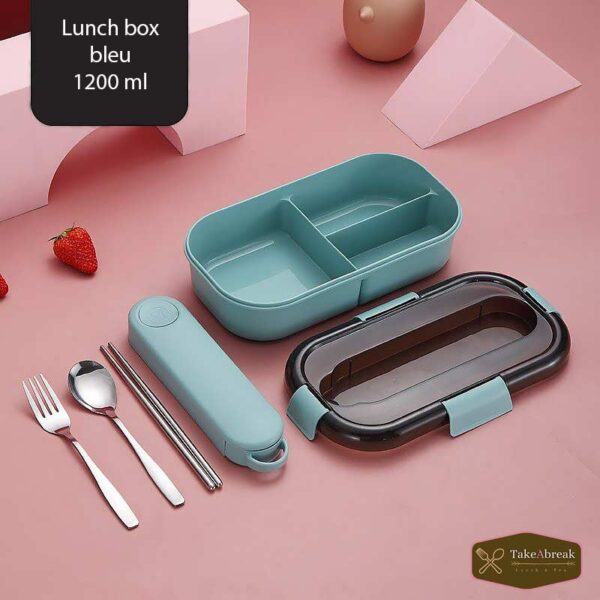 Lunch box bleu avec couverts