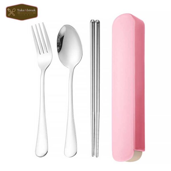 Set couverts inox chinois rose fourchette cuillère baguette