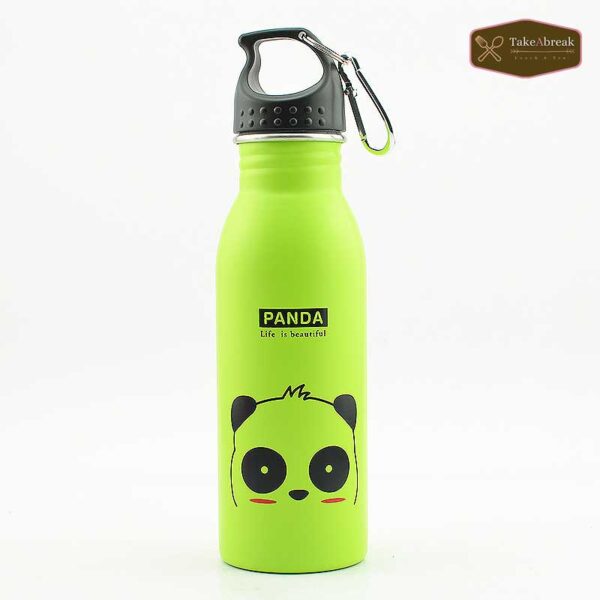 bouteille sport pour enfant verterigolote avec un panda et bouchon à viser avec mousqueton