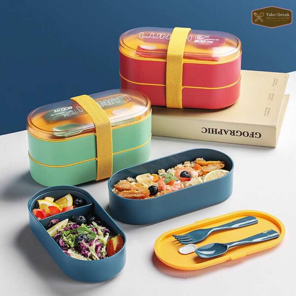 Bento lunch box double compartiment couverts
